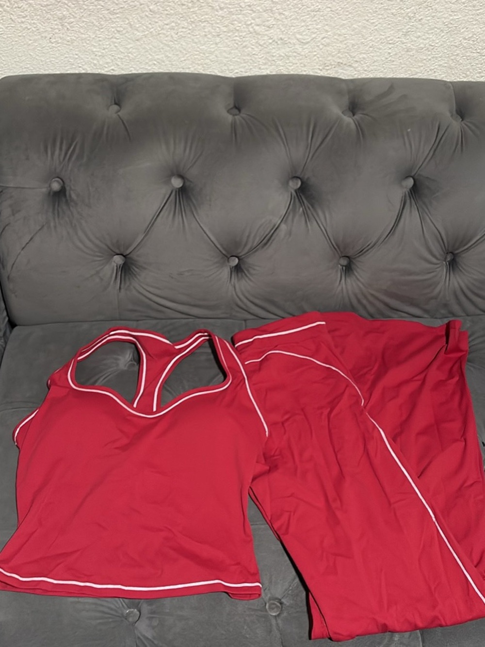 Source Unknown Red Racerback Tank with Matching Wide Leg Pants